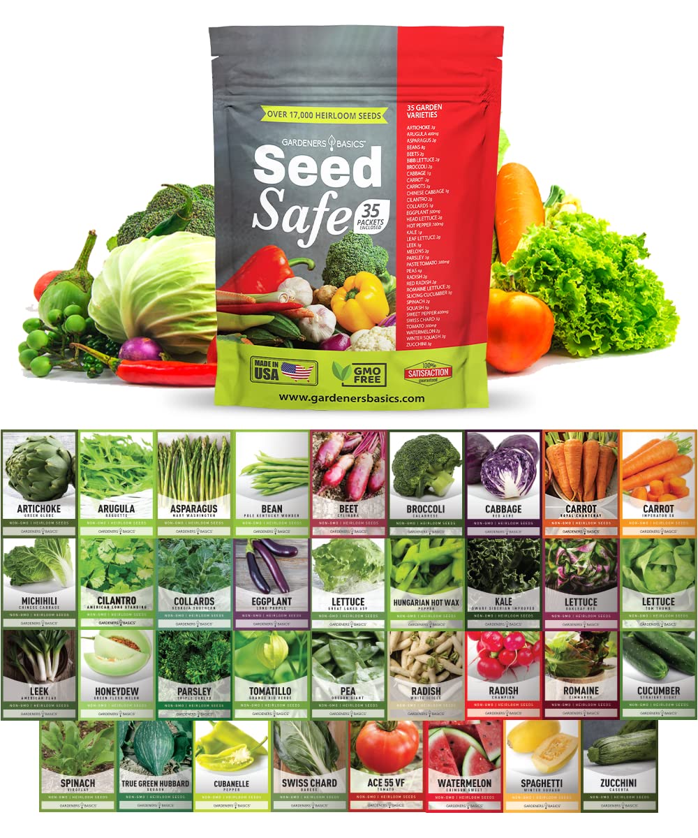 35 Varieties Heirloom Survival Garden Seeds - 17,000+ Non-GMO Vegetable & Fruit Seeds for Planting | Emergency Preparedness, Bugout Bag Supplies & Victory Garden Essentials | Perfect for Home Gardening, Food Security & Outdoor Survival Kits