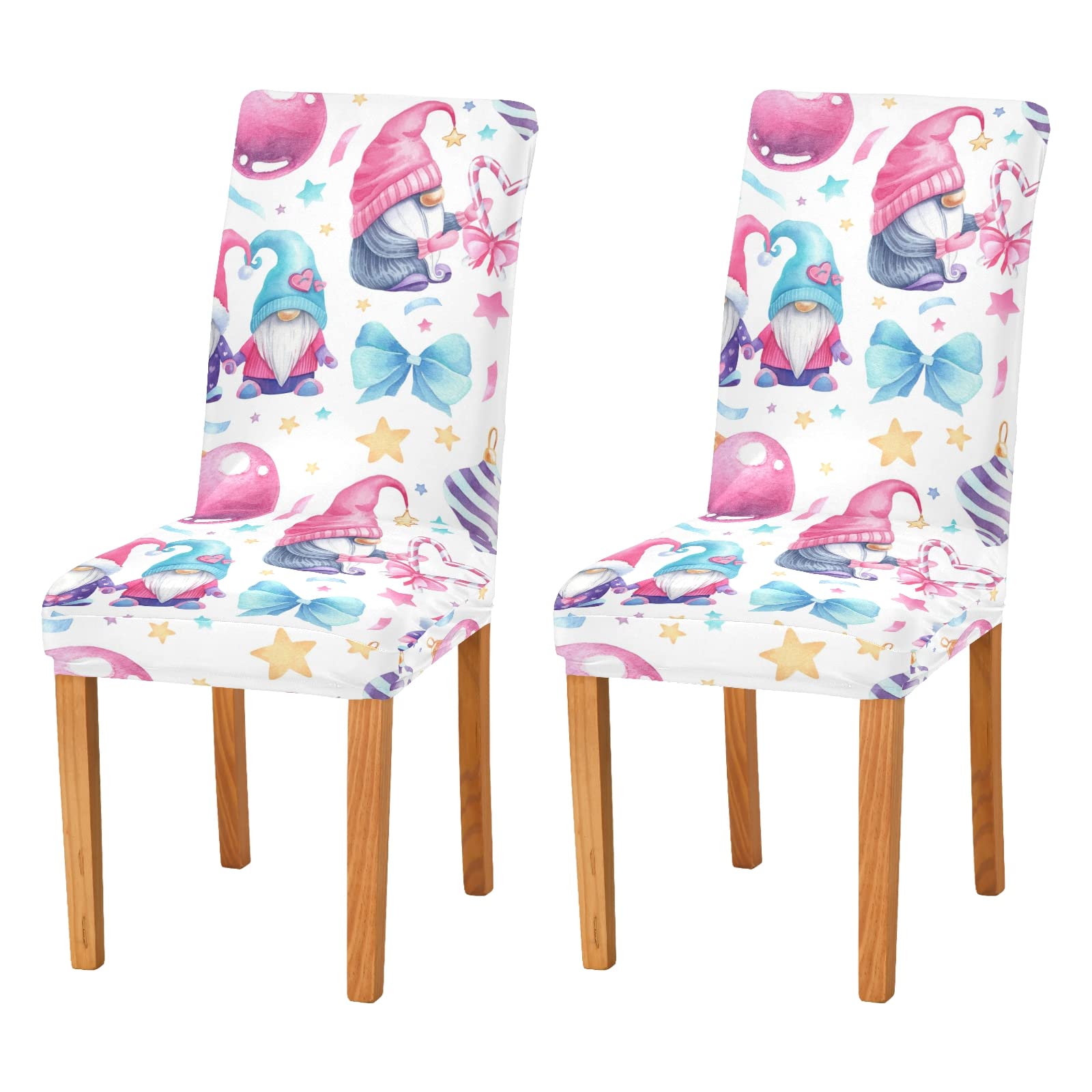 Christmas Gnomes Hearts Chair Covers - Set of 4 Stretchable Washable Dining Chair Slipcovers for Kitchen, Hotel, Restaurant | Holiday Home Decor & Party Dining Room Accessories