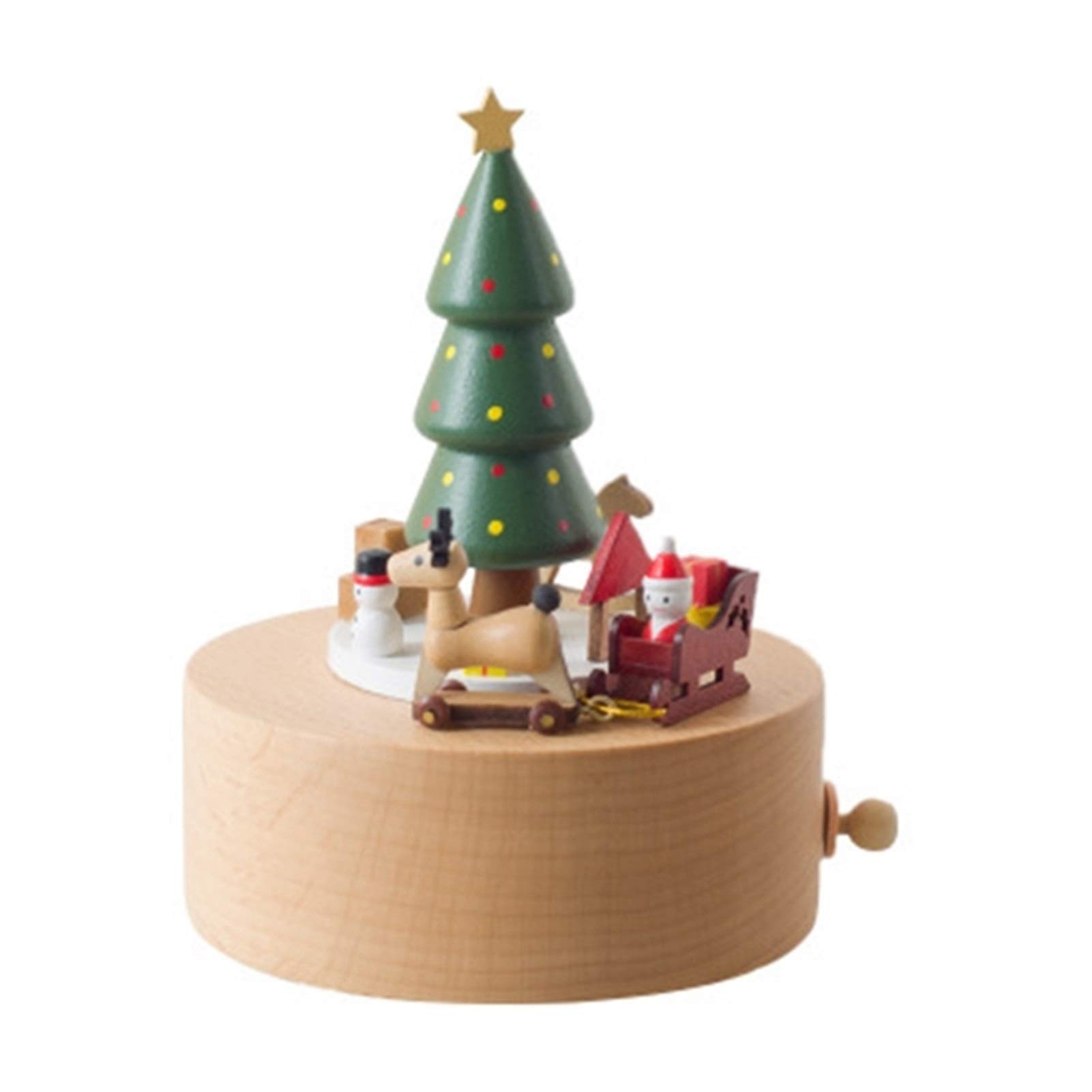Hong Yi Fei Wooden Christmas Music Box - Handcrafted Christmas Tree & Elk Santa Claus Door Music Box for Holiday Decorations | Perfect for Christmas Gifts, Home Decor, and Holiday Parties