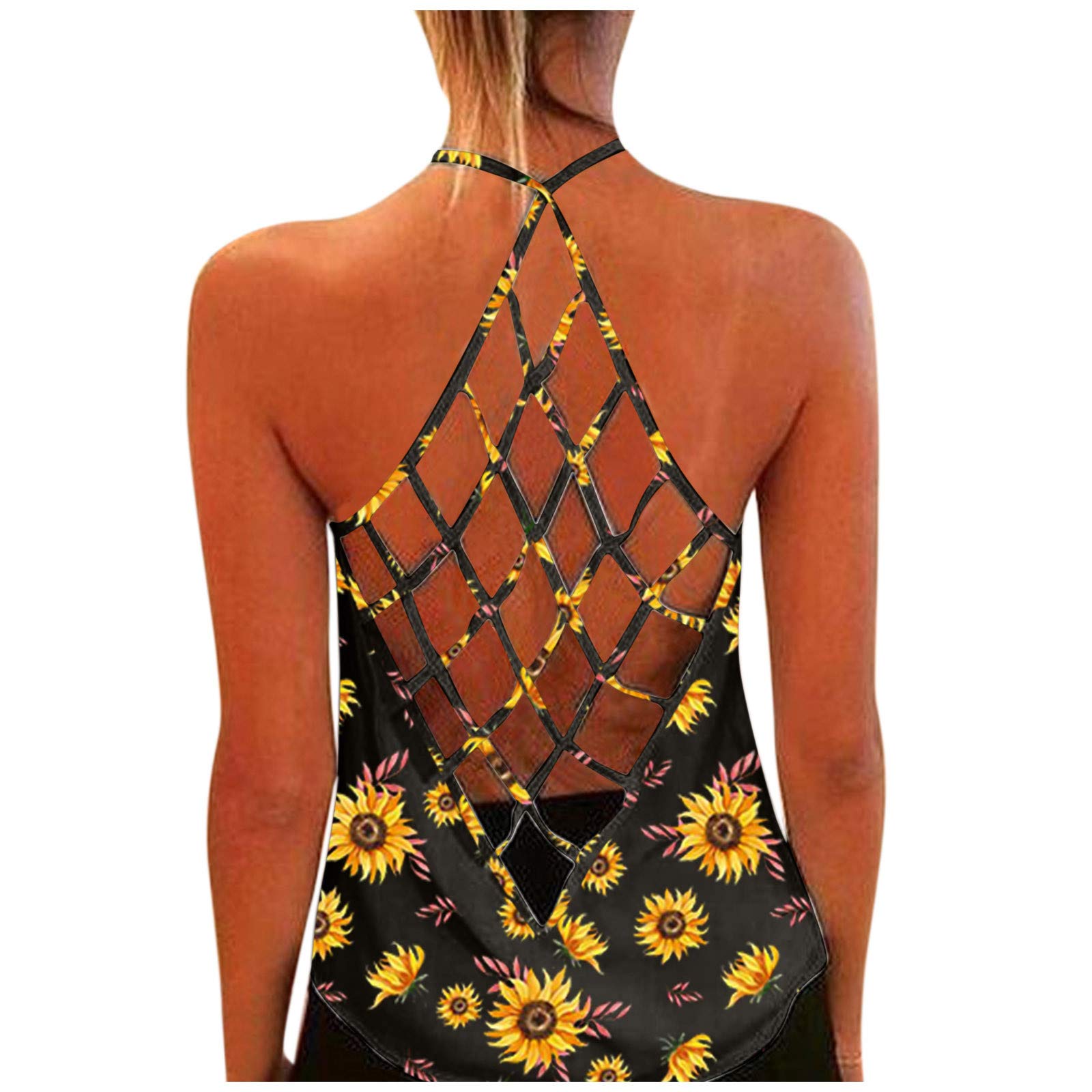 Women's Sexy Criss Cross Back Tank Tops - Summer Loose Hollow Out Camisole Shirt, Halter Cami Tops & Tunic Vest | Perfect for Beach, Party & Casual Wear