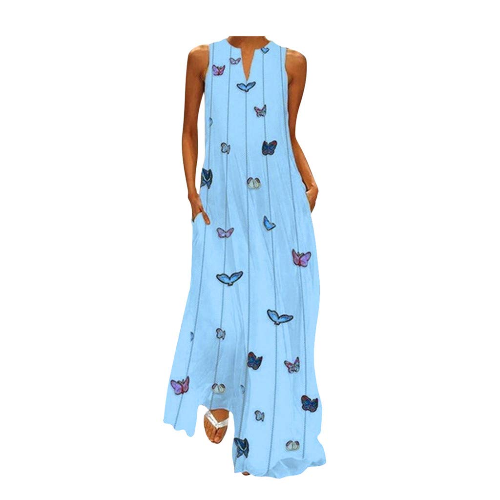 Stylish AODONG Women's Casual Sleeveless Loose Print Long Dress for Summer Beach, Party & Everyday Wear - Flowy Comfortable Maxi Dress