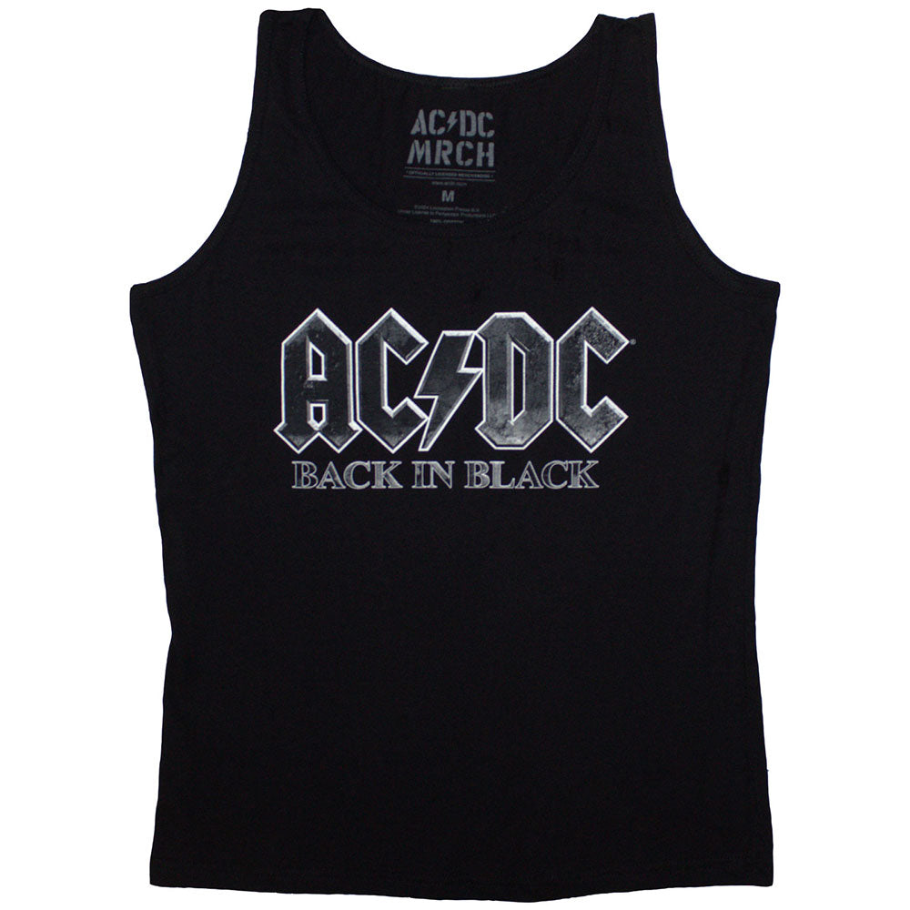AC/DC Women's Vest Top - Back In Black Band T-Shirt for Concerts & Casual Wear | Rock Music Fan Gift | Soft Cotton Vintage Style