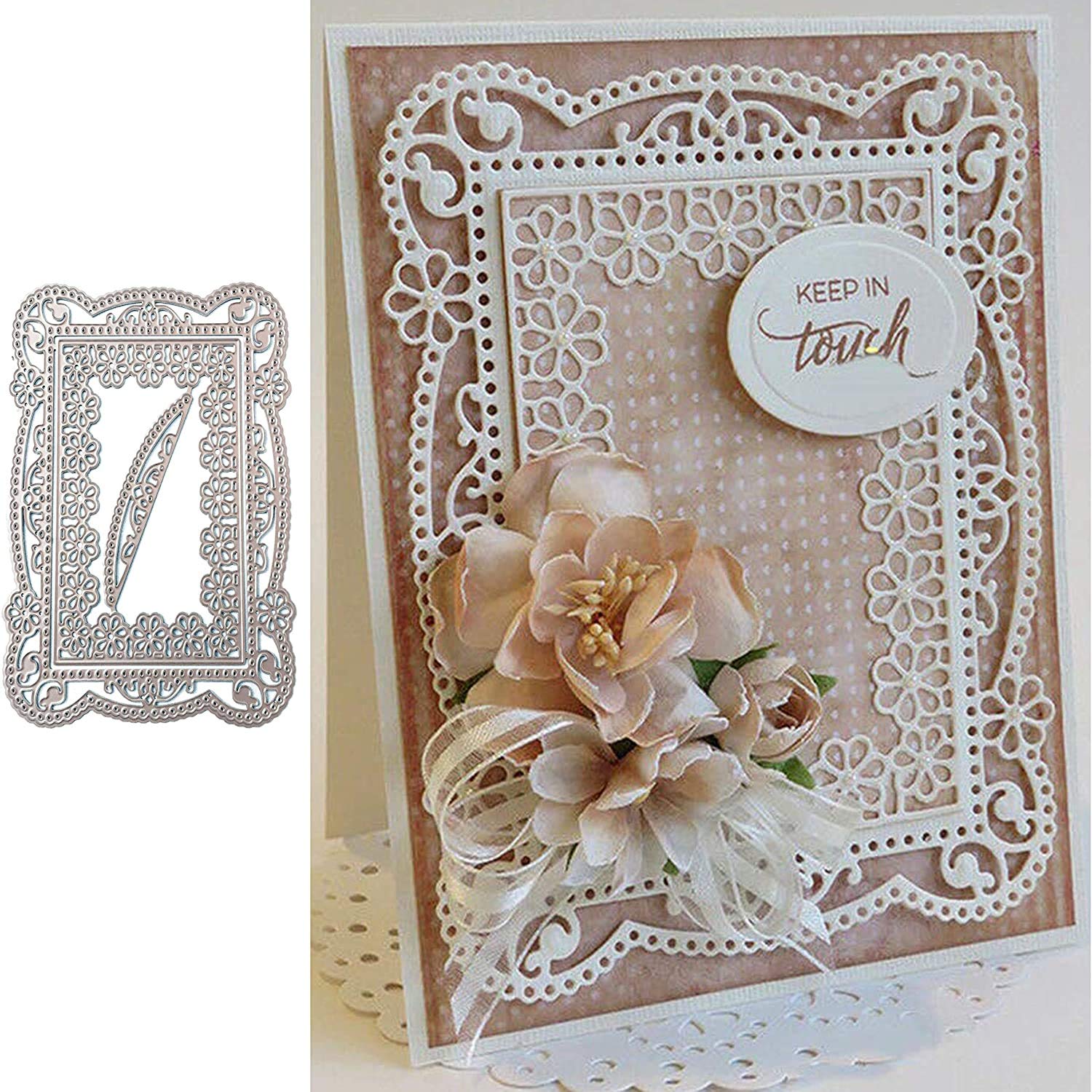 Christmas Flower Metal Die Cut Stencils - Wedding Invitation & Scrapbooking Supplies - Square Lace Border Cutting Dies for DIY Cards, Photo Albums, Decorative Embossing - Perfect for Holiday Crafts, Invitations & Paper Art Projects