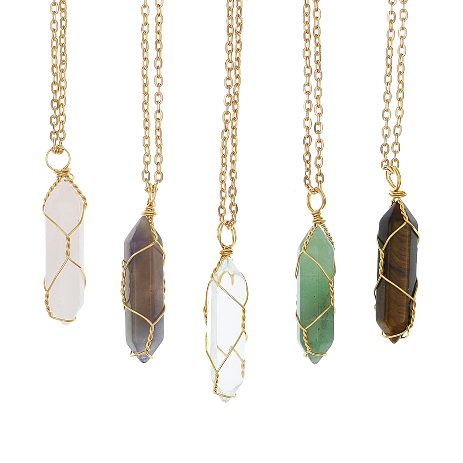 5PCS Healing Crystal Necklace for Women - Chakra Stone Pendant, Gemstone Jewelry for Women & Girls, Birthday Gifts for Her, Spiritual Healing & Meditation Accessory