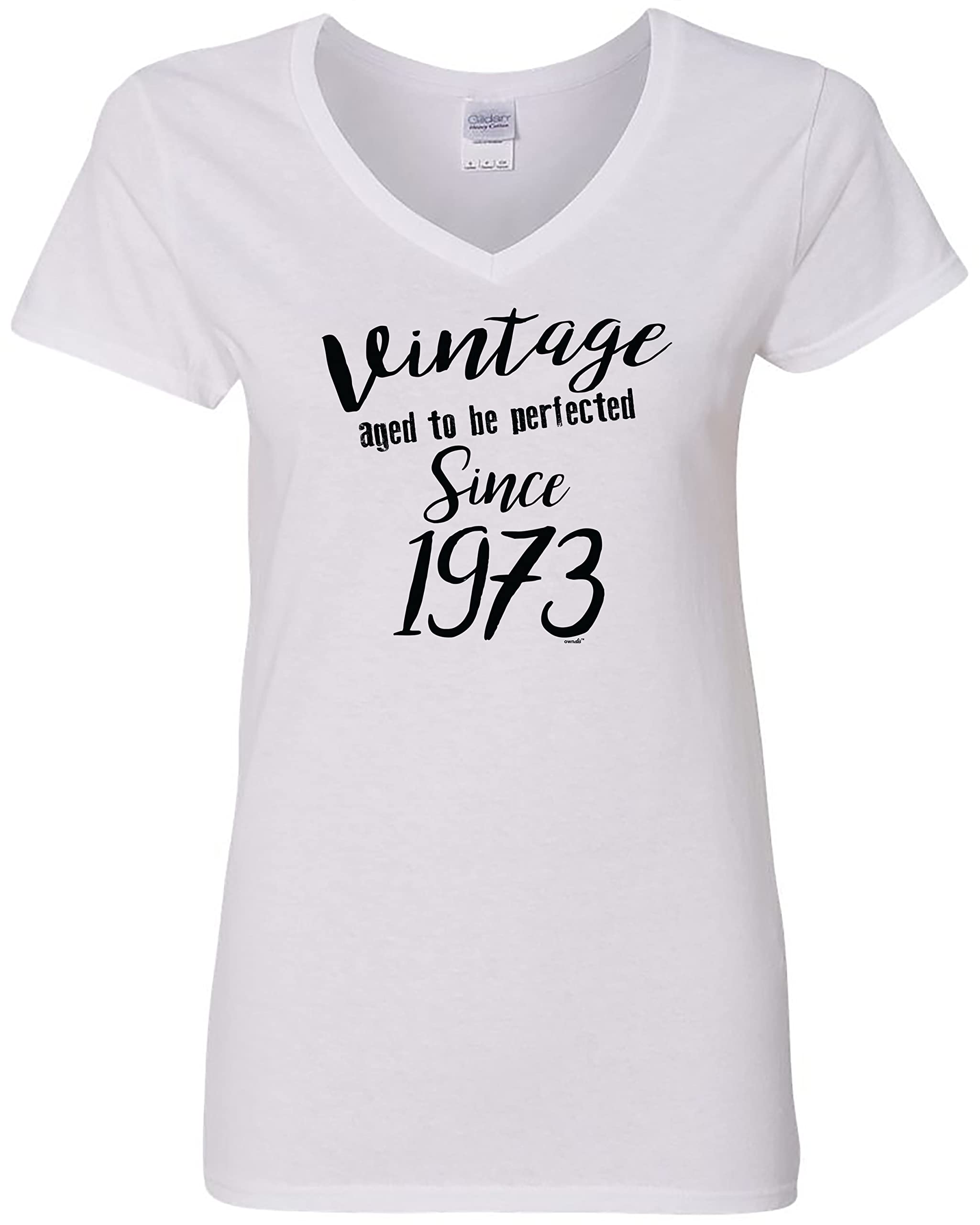 Vintage 50th Birthday Gifts for Women - Aged to Perfection Since 1973 V-Neck T-Shirt | Funny 1973 Birthday Party Outfit & Milestone Celebration Apparel
