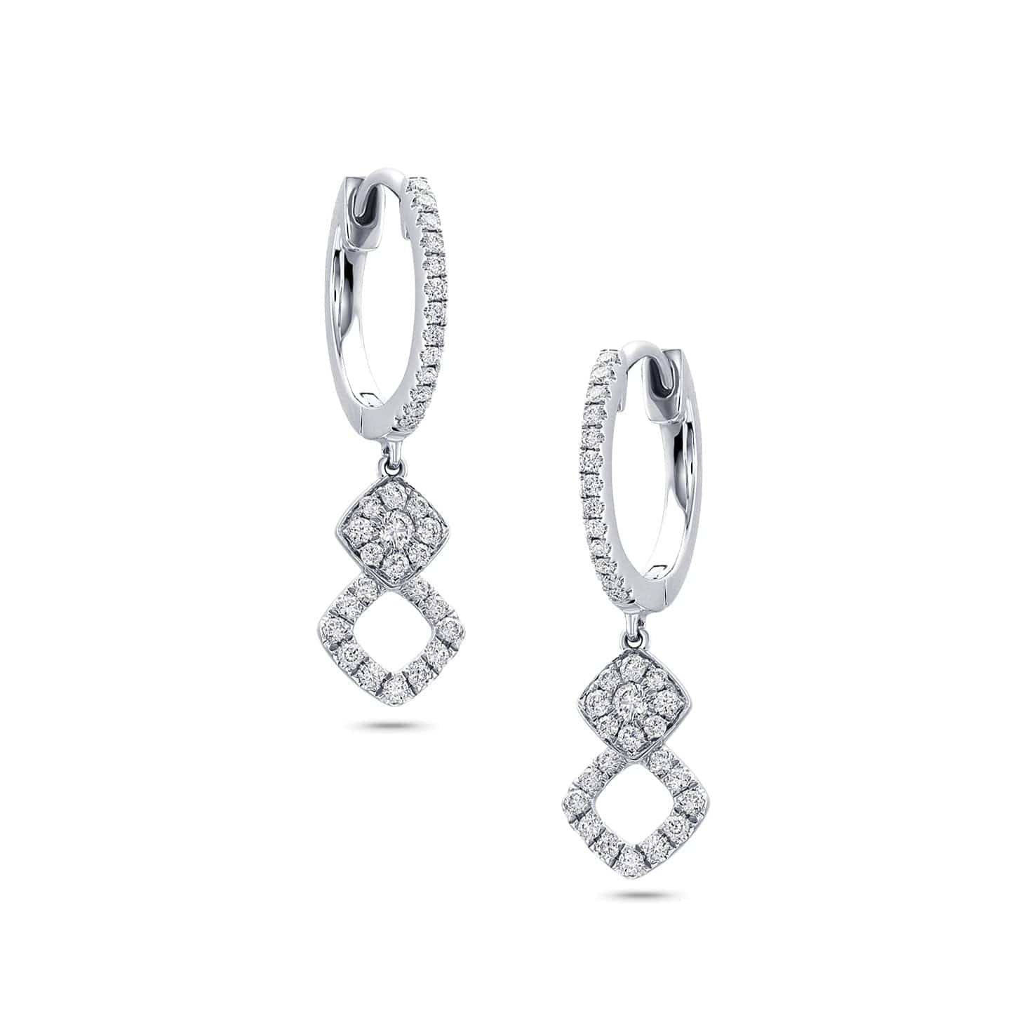 18K White Gold Double Diamond Chandelier Earrings for Women - Elegant Dangle Drop Earrings for Parties, Weddings & Special Occasions