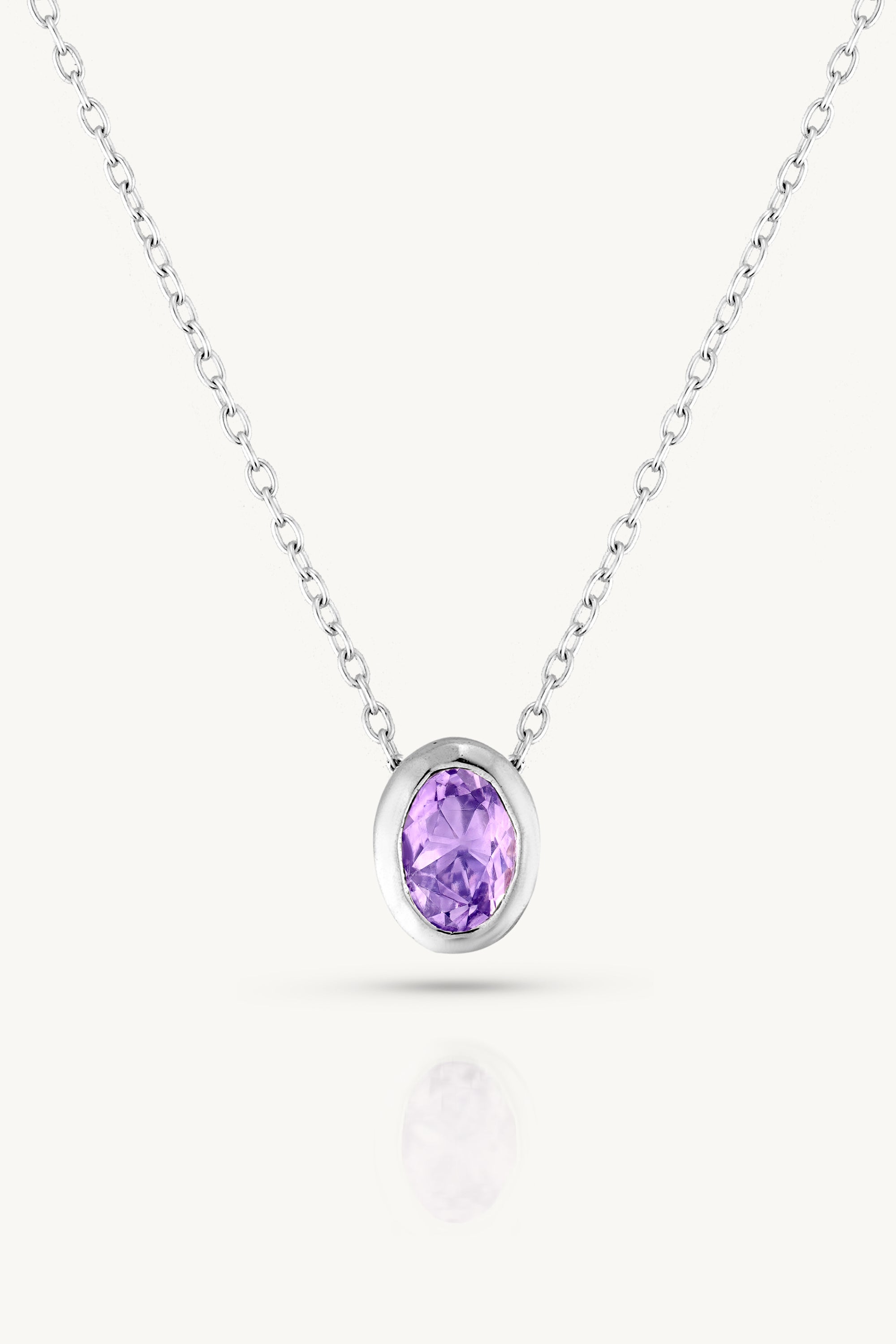 February Amethyst Silver Oval Birthstone Necklace – Elegant Jewelry Gift for Women, Birthday, Anniversary & Valentine's Day