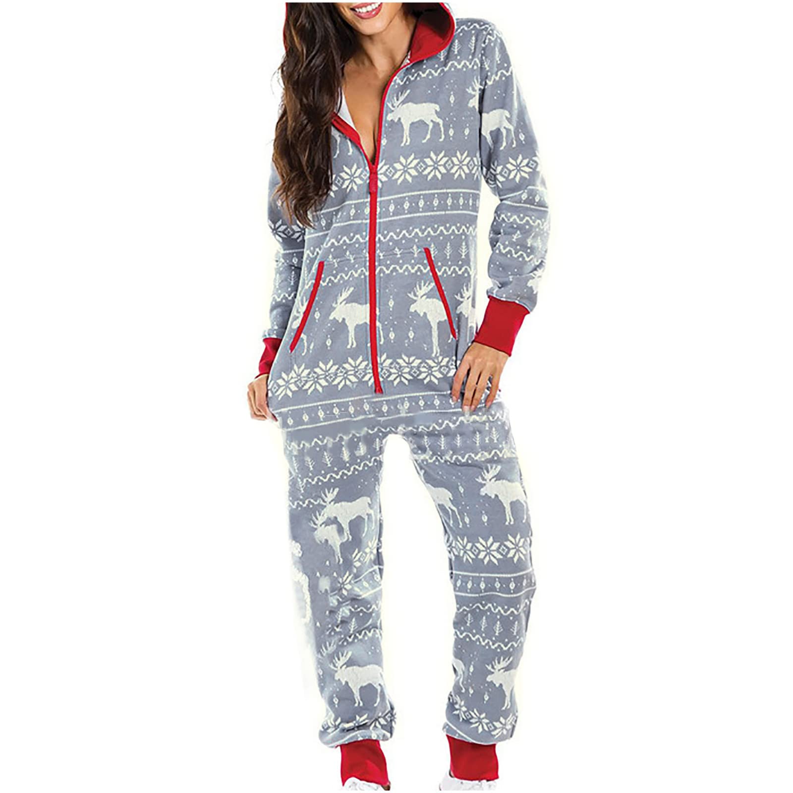 Women's Christmas Print Hooded Pajamas - Cute Teacher Casual Romper for Homewear & Activewear | Perfect for Holiday Gifts, Christmas in July, Cozy Loungewear & Festive Sleepwear