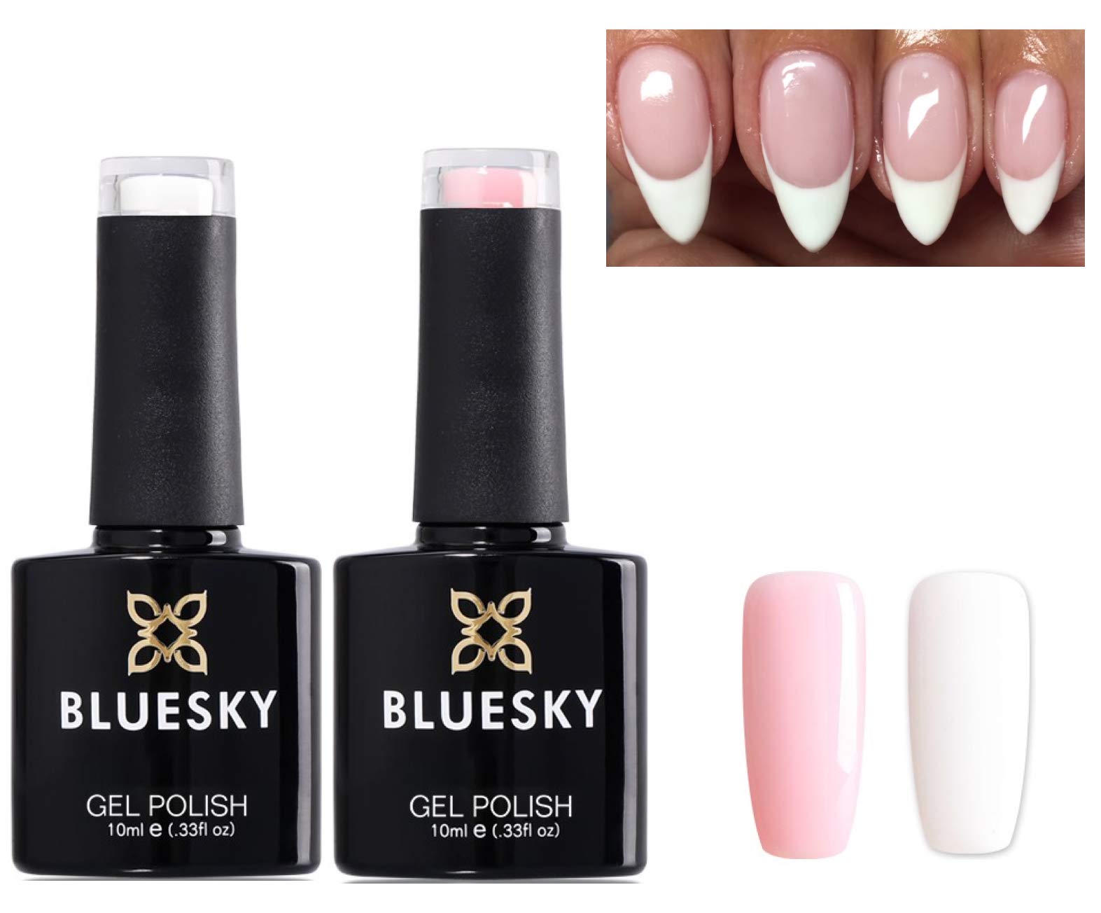 Bluesky French Manicure Gel Polish Set - White & Pink UV LED Soak Off Nail Polish (2 x 10ml Bottles) | Long-Lasting Salon-Quality Nails | Perfect for Home Manicures, Nail Salons & Special Occasions