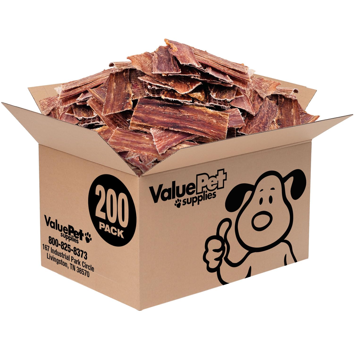 ValueBull Beef Jerky Gullet Strips Dog Chews - 200 Count Bulk Pack | Single Ingredient Beef Esophagus | Natural Chondroitin & Glucosamine for Joint Support | High Protein Training Treats for Dogs