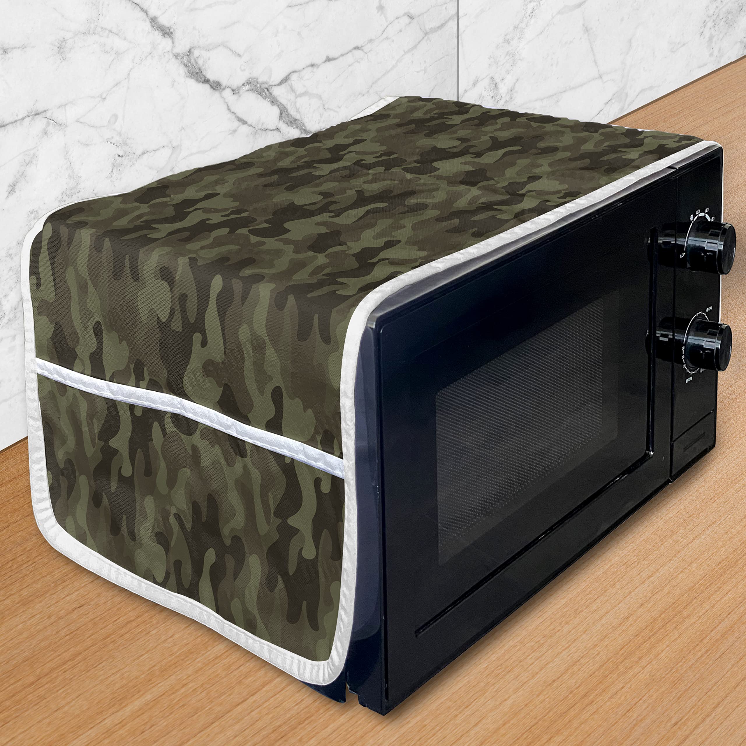 Ambesonne Army Green Camouflage Microwave Cover - Water Resistant Kitchen Organizer with Pockets, 36