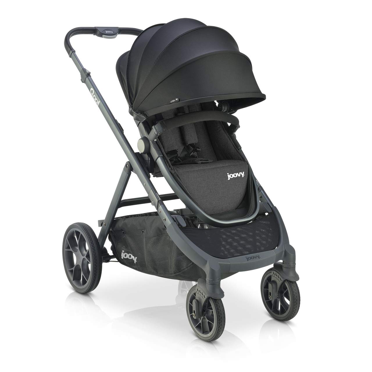 Joovy Qool Stroller - Adjustable Single, Double & Triple Stroller for Kids | Lightweight & Customizable Baby Stroller in Black Melange | Perfect for City Walks, Travel & Family Outings