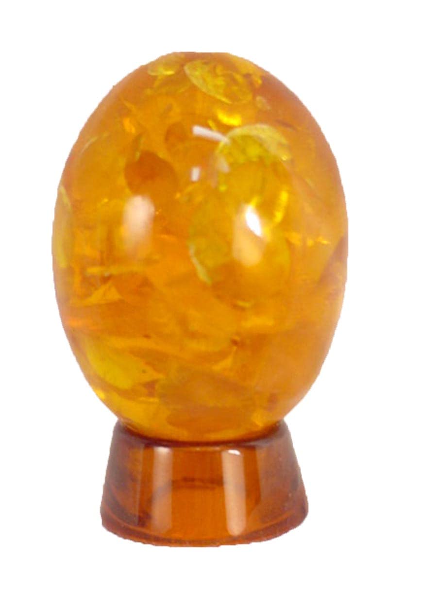 4 Pack Synthetic Amber Egg Decor - 54 x 41mm with Display Stands - Perfect for Home Decor, Feng Shui, and Crystal Healing Collections