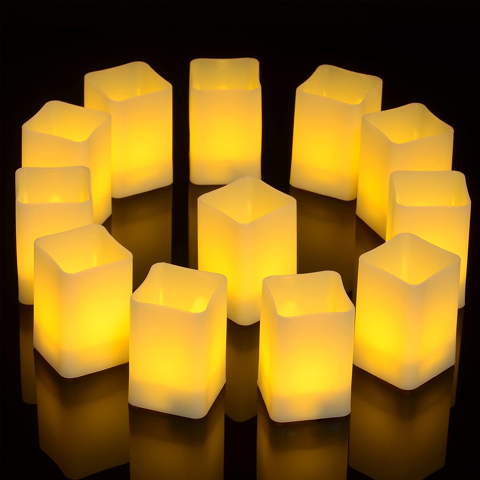 Flameless LED Candles - Battery Operated Flickering Tea Lights, Warm White Electric Square Ivory Votive Candles for Home Decor, Mood Lighting, Bedroom, Halloween, Christmas - Perfect for Romantic Dinners, Spa Relaxation & Holiday Centerpieces