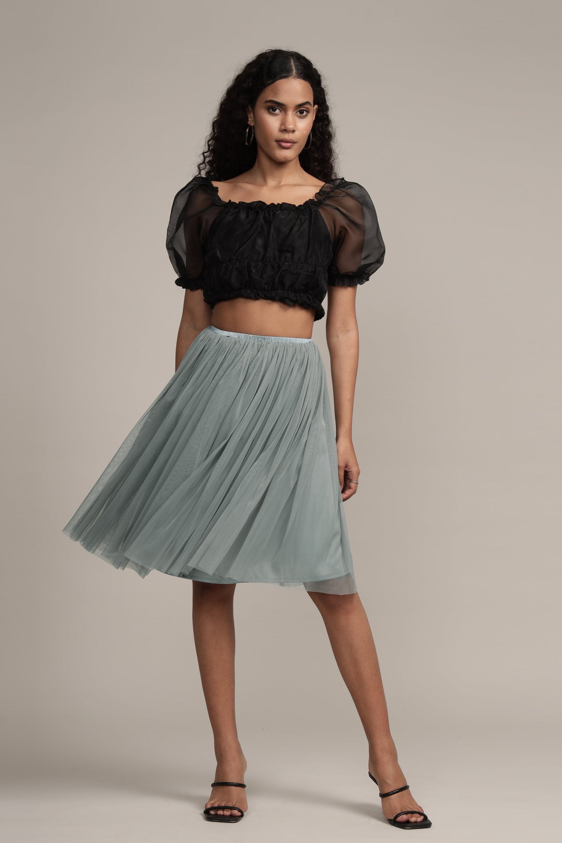 Valentina Skirt in Teal Grey - Women's A-Line Midi Skirt with Pockets | Perfect for Office, Date Night & Casual Outfits