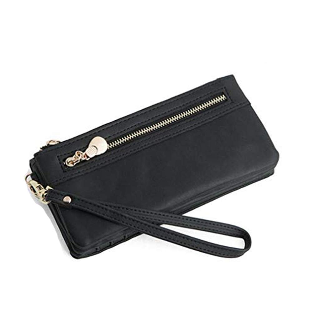 DONGMING Women's Matte PU Leather Wallet - Slim Card Holder with Double Zipper, Coin Purse & Wristlet Strap for Credit Cards, Cash & ID - Perfect for Everyday Use, Travel & Shopping