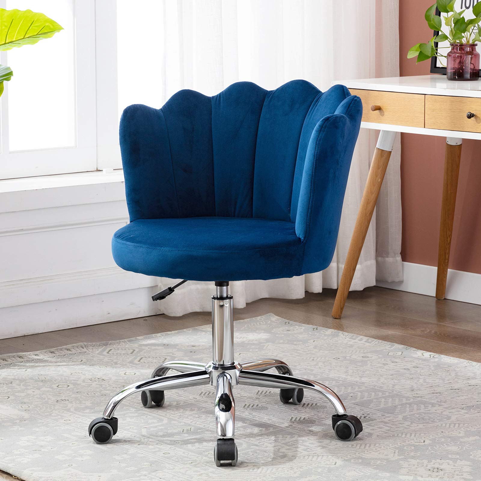 Modern Velvet Home Office Chair - Height Adjustable Swivel Task Chair with Lumbar Support, Ergonomic Desk Chair for Work, Study & Gaming - Soft Velvet Upholstery, Cute Vanity Chair for Kids Room, Living Room & Bedroom - Blue (Perfect for Home Office, Dorm, Study Room & Workspace)
