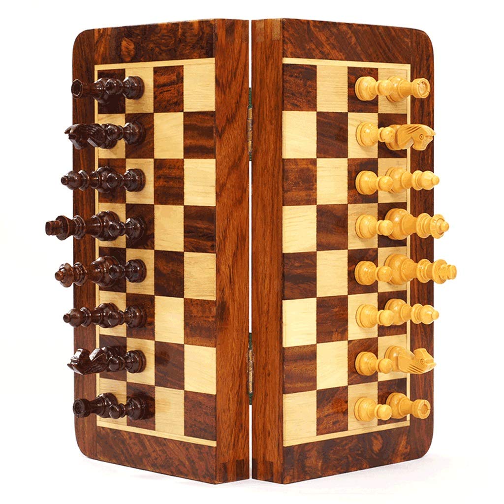 Premium Folding Wooden Travel Chess Set with Classic Standard Pieces & Storage Box - Rosewood International Chess Game for Adults & Kids (Small Size) - Perfect for Travel, Camping, and Indoor Family Fun