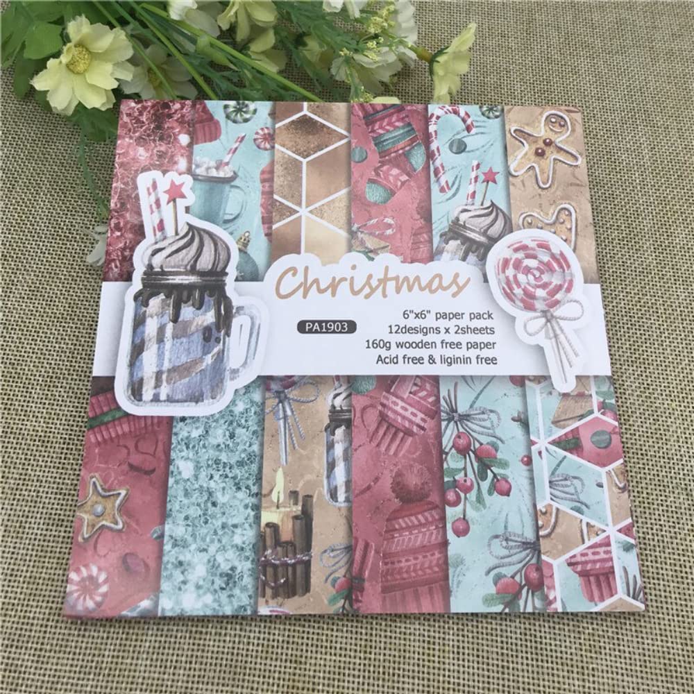Novaking 24-Sheet 6x6 Inch Christmas Patterned Scrapbook Paper Pack - Handmade Craft Paper for DIY Cards, Gift Wrapping & Holiday Backgrounds
