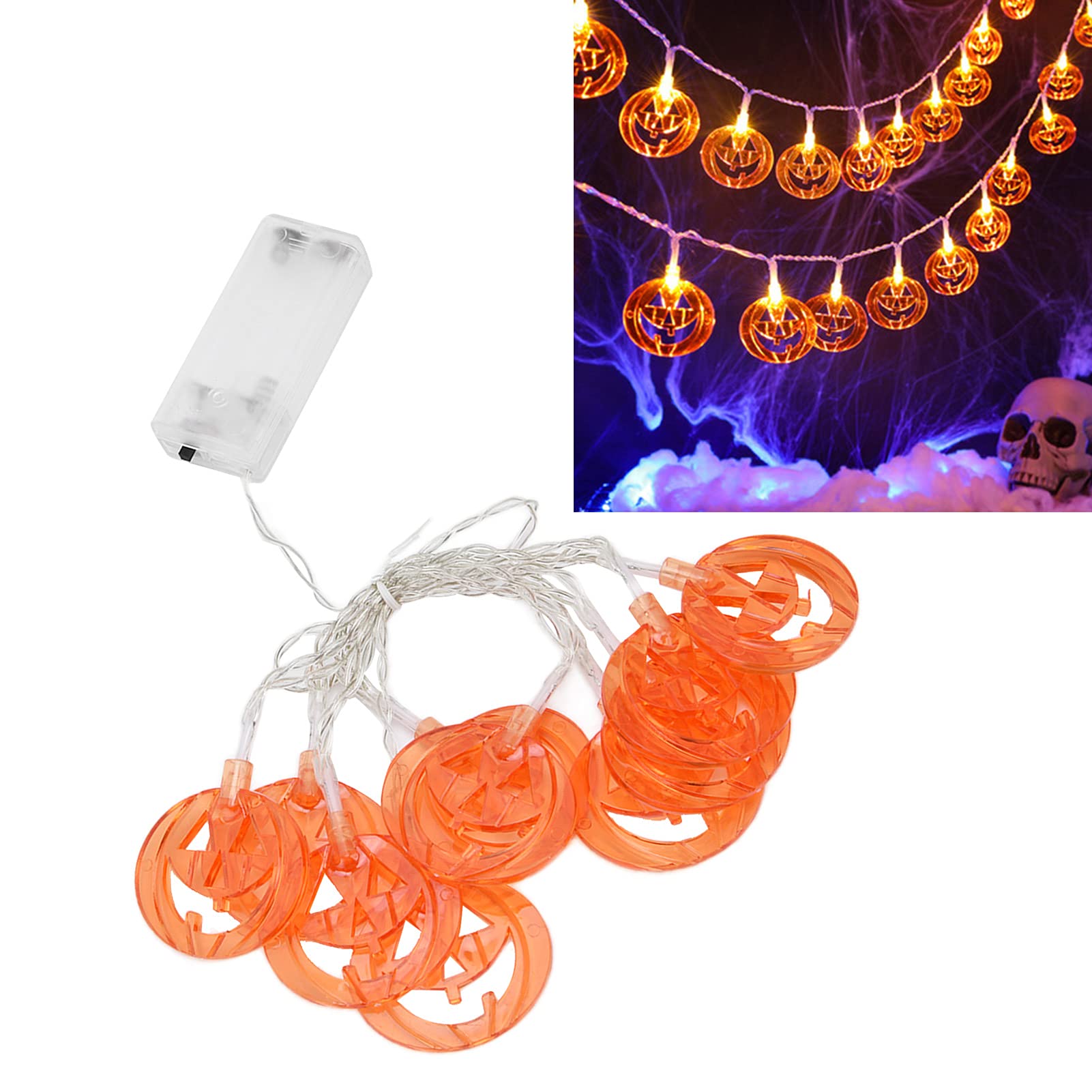 10LED Pumpkin String Lights - Battery Operated Halloween Decorations for Indoor & Outdoor Use - Warm White Fairy Lights for Party, Garden, Patio, and Home Decoration