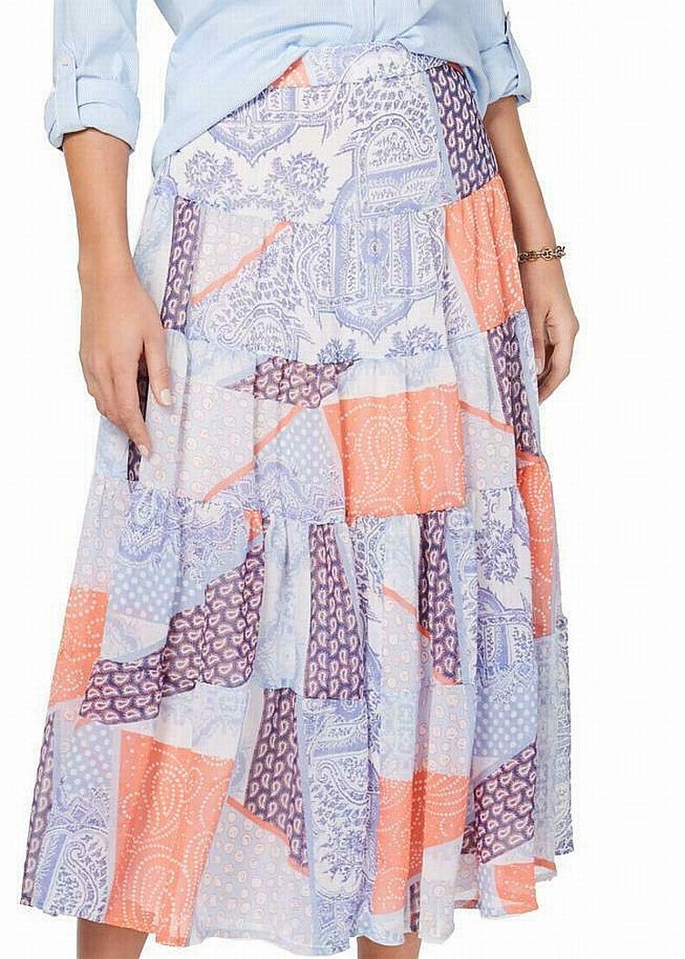 Tommy Hilfiger Women's Blue Printed Maxi Pleated Skirt - Size 8 | Flowy Summer Dress Skirt for Beach, Vacation & Casual Outings