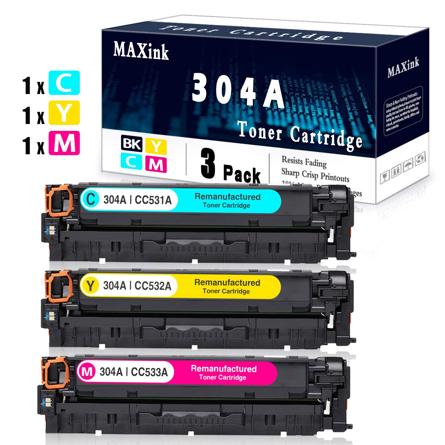 HP CP2025/CM2320 Series 3-Pack Remanufactured Toner Cartridges (Cyan, Yellow, Magenta) - Compatible with LaserJet CP2025n/CP2025dn/CP2025x & CM2320 MFP Printers | High-Quality Replacement for Office & Home Printing Needs