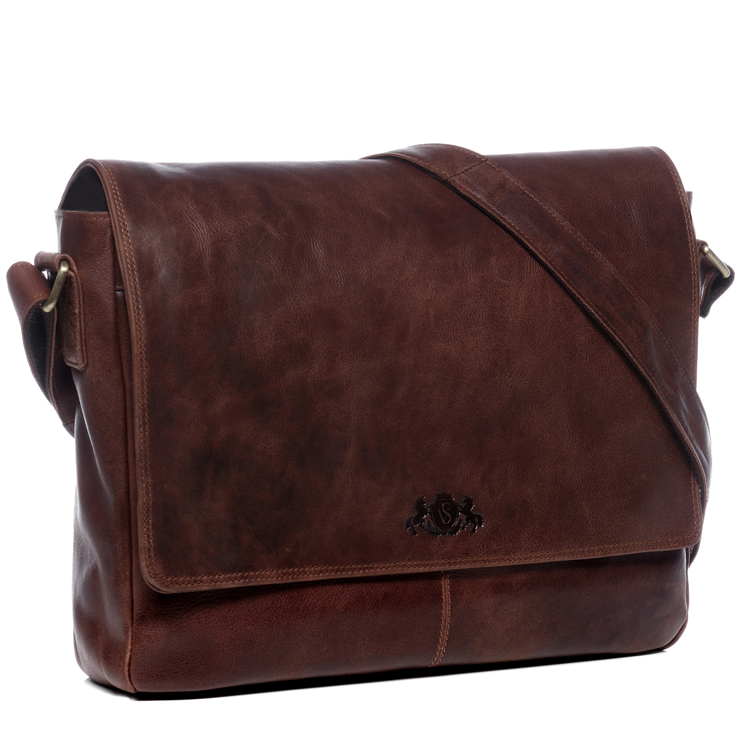 SID & VAIN Genuine Buffalo Leather Messenger Bag - SPENCER Large Laptop Briefcase for Business & Work | Durable Office Bag for Men, Commuting, Travel & Daily Use