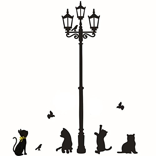 WOCACHI Removable Cat Street Lamp Wall Stickers - Peel & Stick Vinyl Decals for Nursery, Living Room, Bedroom, Kids Room Decor - Easy Wall Art Mural for Home Decoration
