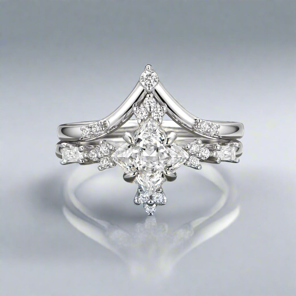 14K White Gold Princess Cut Moissanite Engagement Ring Set - Perfect for Proposals, Weddings & Anniversary Gifts