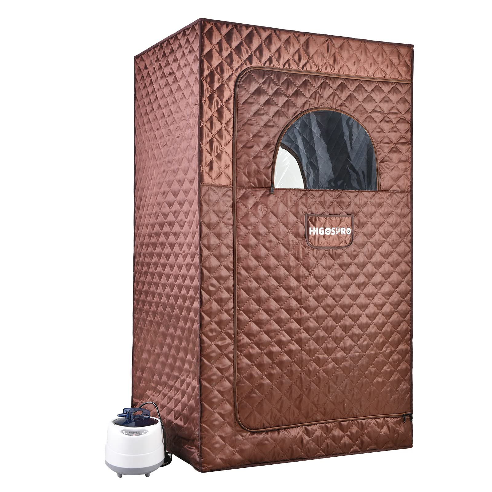 HIGOSPRO Portable Full Size Steam Sauna for Home Spa - 2.6L 1000W FCC Certified Steam Generator with 90 Minute Timer & Remote Control - Lightweight Indoor Sauna Tent (Brown) - Perfect for Relaxation, Detox, and Muscle Recovery