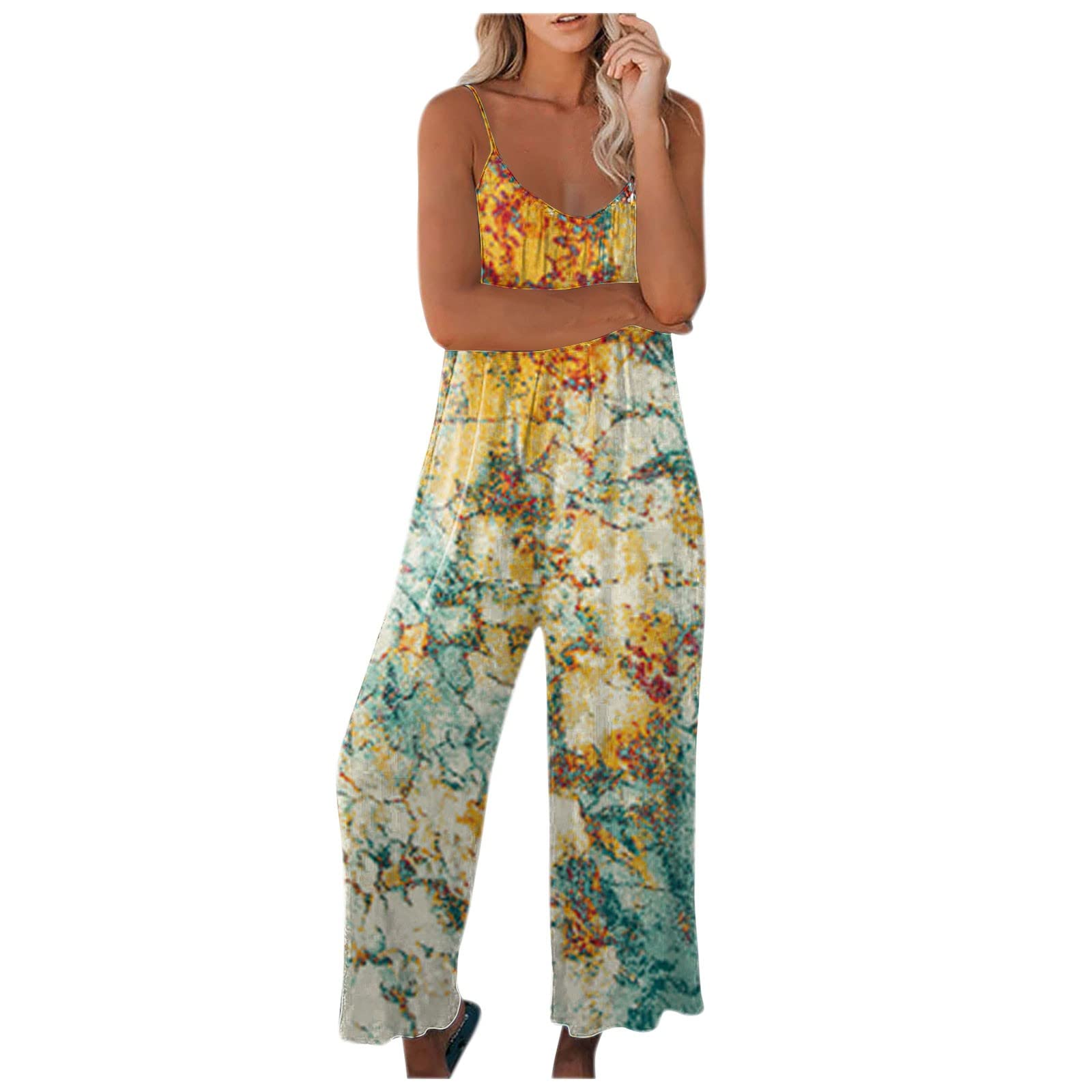 MOBCTG Women's Floral Jumpsuit - Wide Leg Summer Outfit for Casual Wear