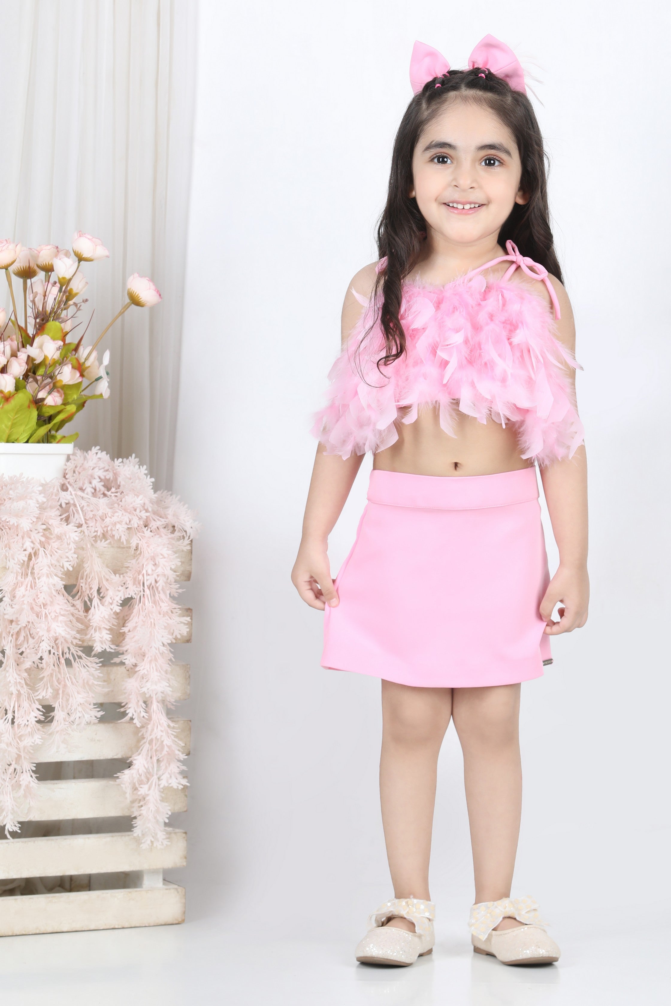 Pre Order: Elegant Feather Top and Skirt Set - Women's Boho Chic Outfit for Parties, Weddings & Special Occasions