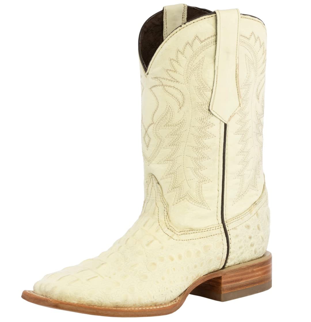 Texas Legacy Men's Off White Western Cowboy Boots - Genuine Leather Square Toe with Crocodile Print | Perfect for Rodeo, Country Music Festivals & Western Fashion