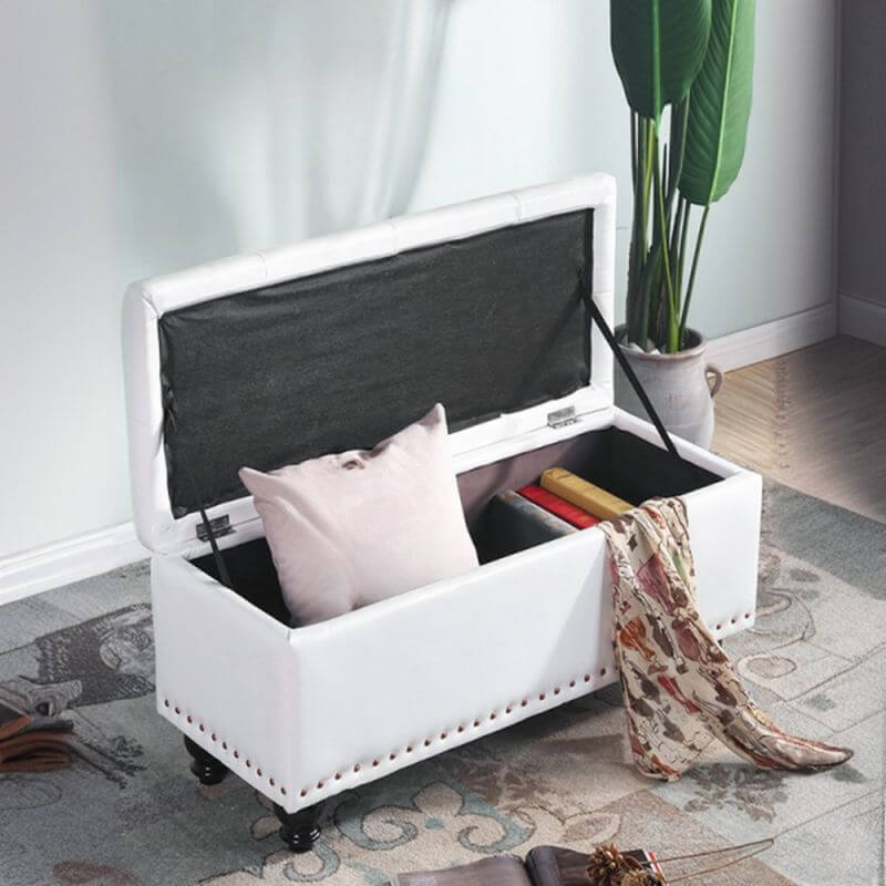 Water Resistant Stitch Tufted Upholstered Storage Ottoman with Nailhead Trim - Green/Peony/Butter Color, Modern Style with Legs - Perfect for Living Room, Bedroom & Home Office Organization