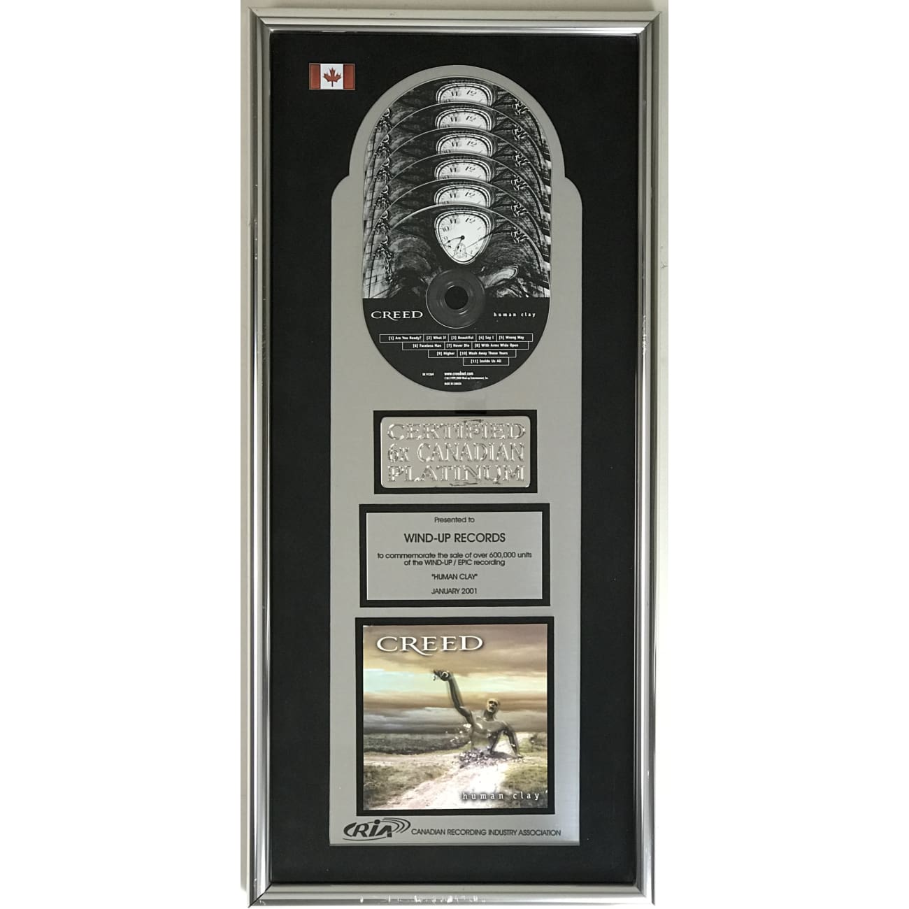 Creed Human Clay CRIA 6x Platinum Album Award - Official Music Collectible for Display & Memorabilia - Perfect for Music Fans, Awards Shows & Home Decor