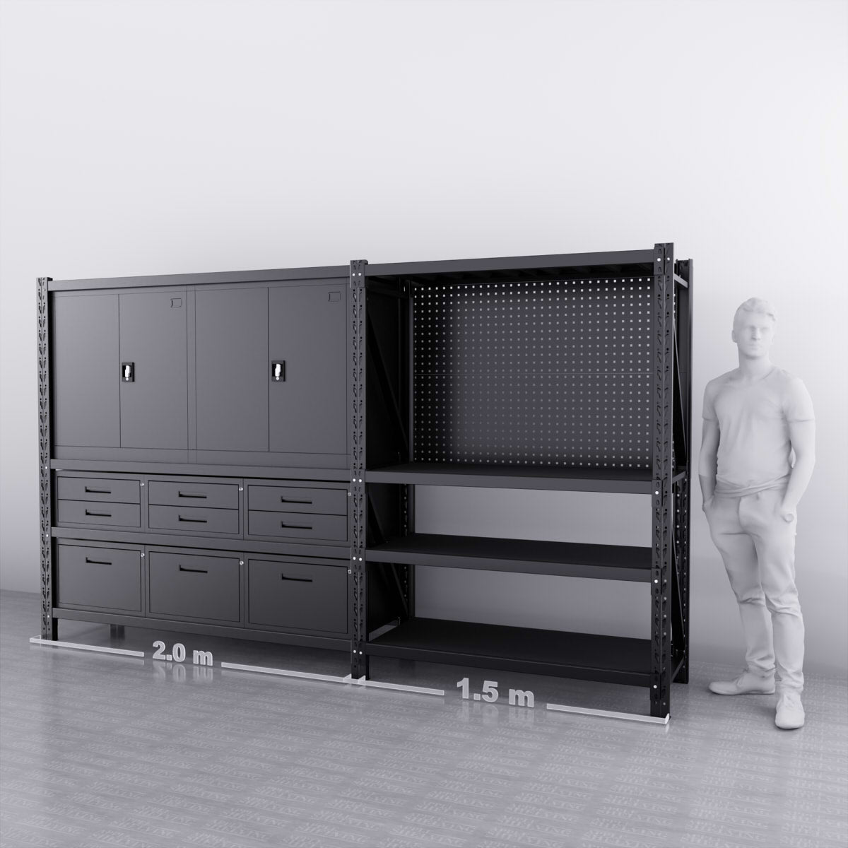 Heavy Duty Pegboard Workbench with 9 Drawer Storage Cabinets - Wall Mounted Tool Organizer for Garage, Workshop & DIY Projects