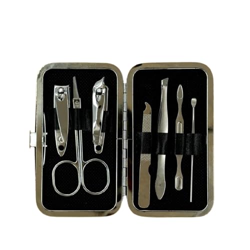 Beautify 7-in-1 Stainless Steel Manicure & Pedicure Set - Portable Travel Nail Clippers Kit with Nail Cutter, Tweezers & Tools (Printed Black) - Perfect for Home, Salon, Travel & Grooming Essentials