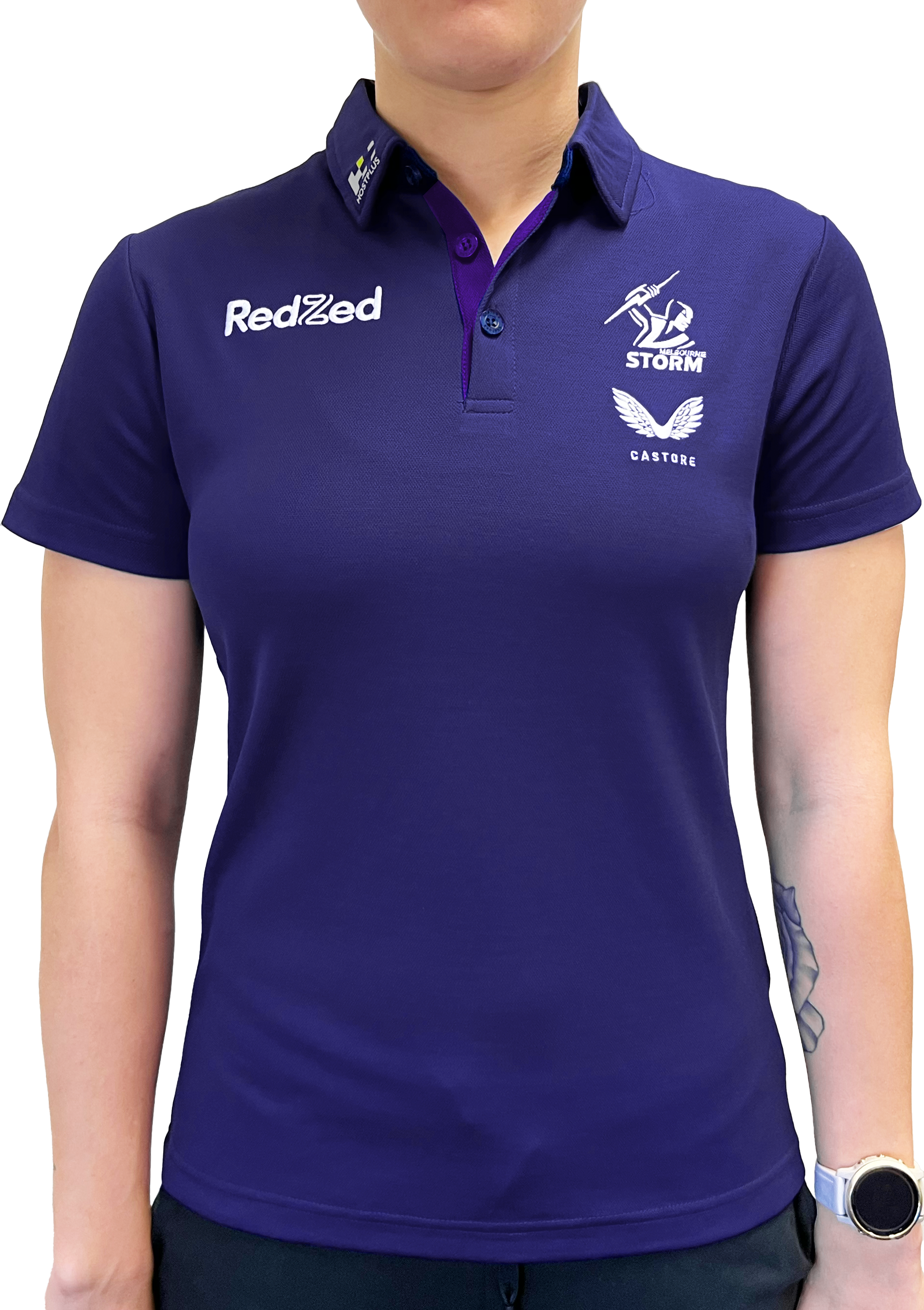 Castore Women's Melbourne Storm Players Media Polo Shirt - Navy Blue | Breathable & Stylish for Sports, Casual Wear & Fan Events
