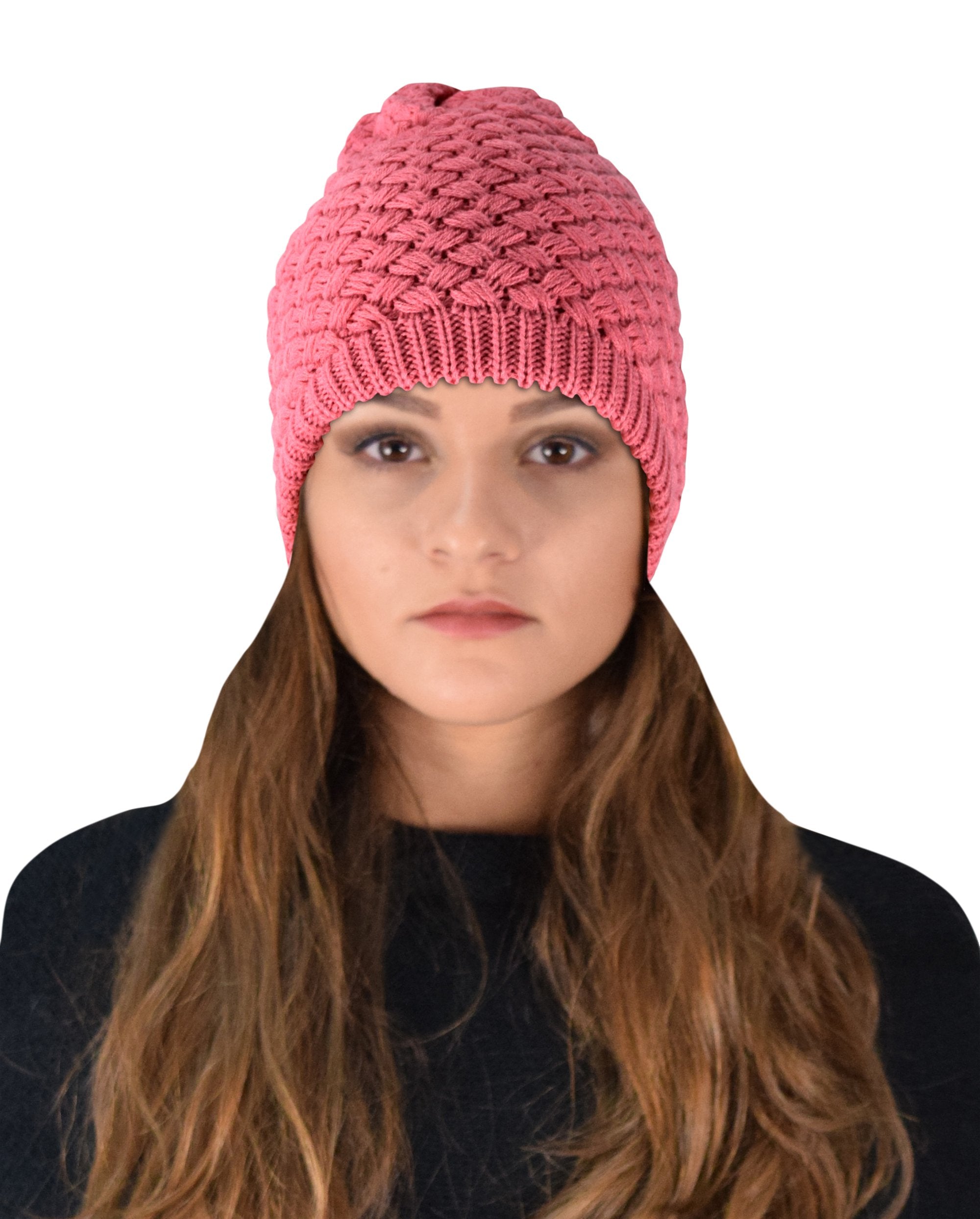 Taupe Thick Crochet Knit Double Layer Beanie Slouchy Hat for Women - Winter Warm Chunky Knit Hat for Cold Weather, Outdoor Activities & Fashion Accessories