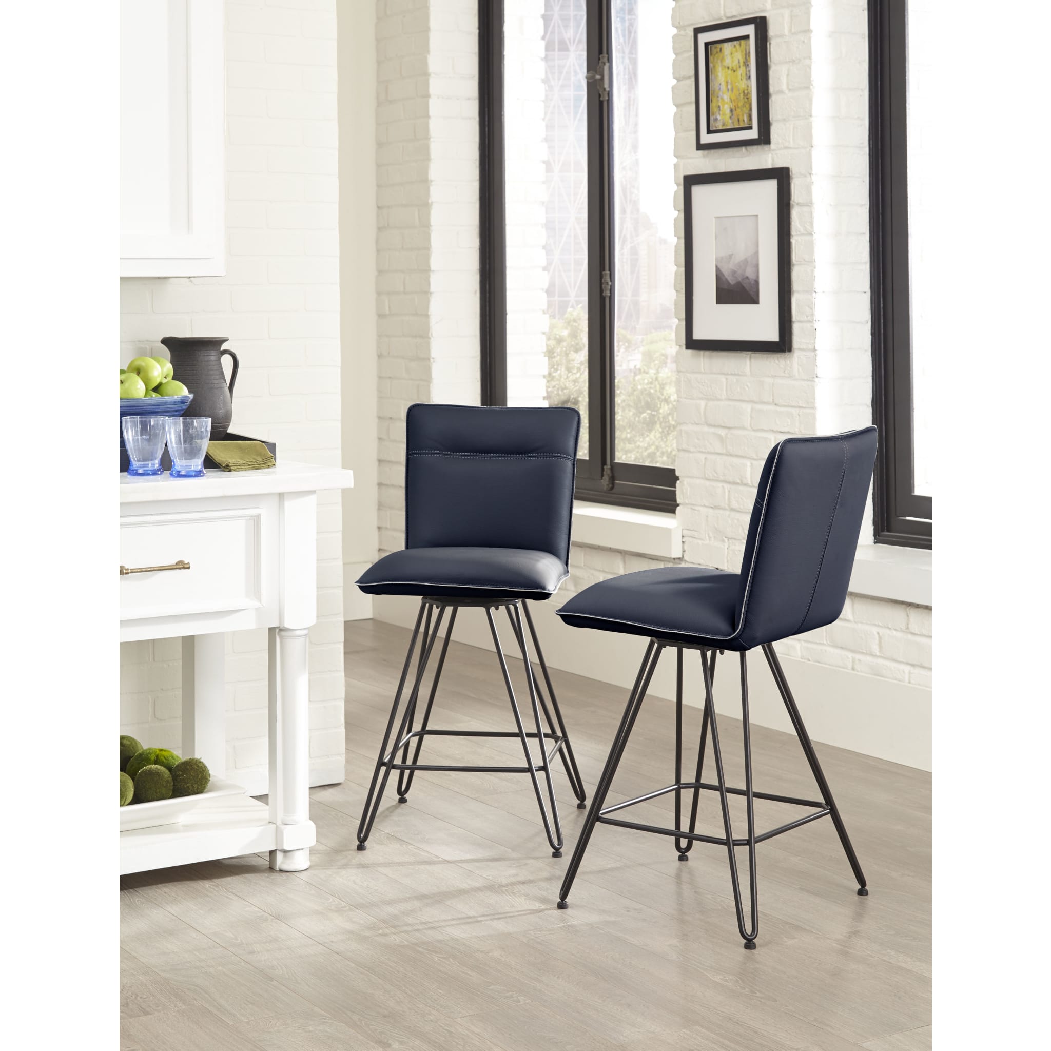 Demi Hairpin Leg Swivel Counter Stool in Cobalt Blue - Modern Bar Stool for Kitchen Island, Breakfast Nook & Home Decor
