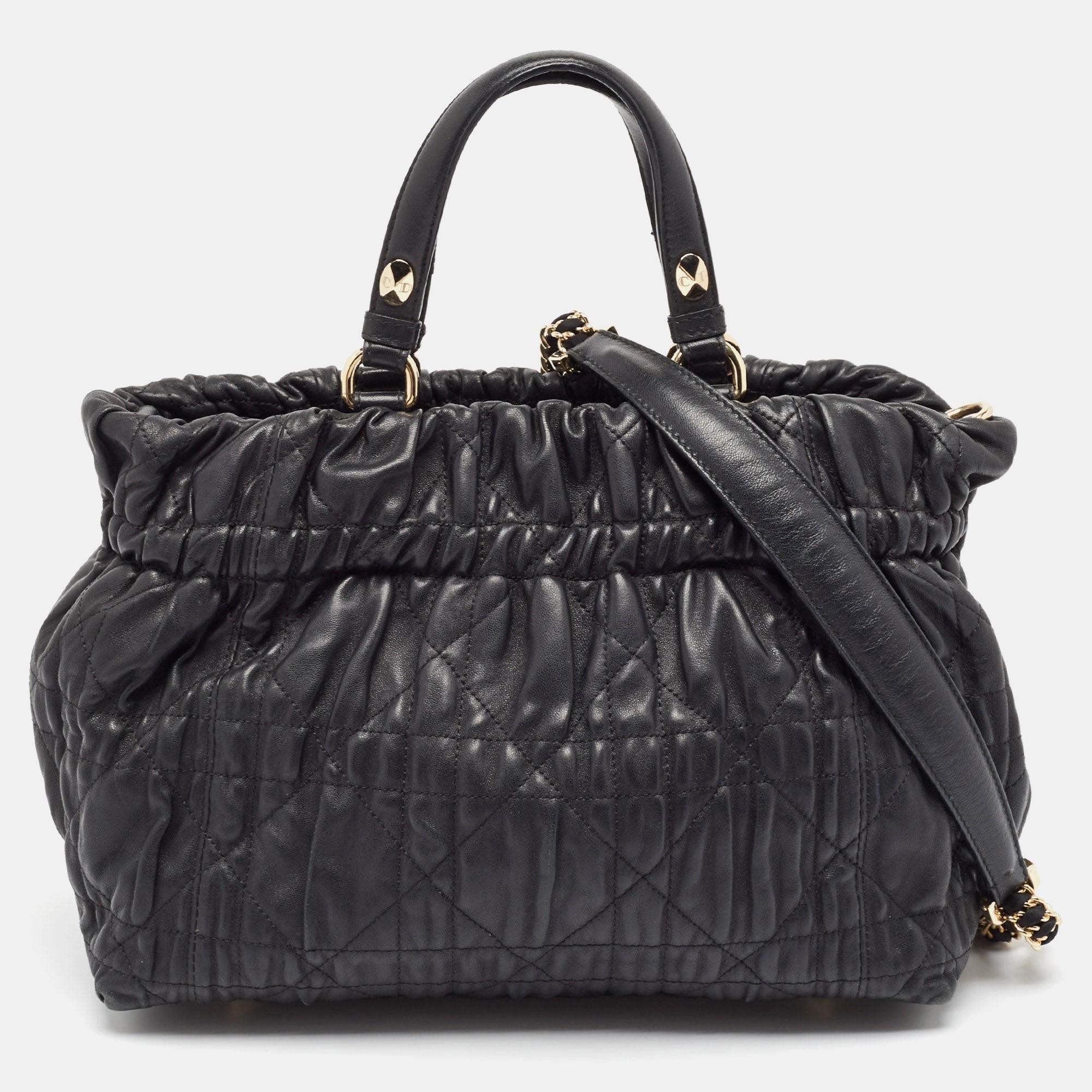 Luxury Black Cannage Leather Delices Gaufre Tote Bag for Women - Elegant Designer Handbag for Work, Travel & Everyday Use