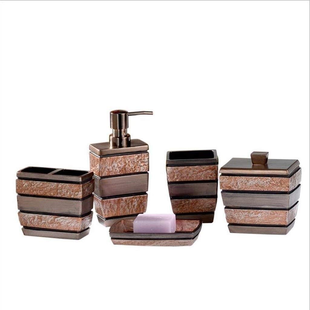 HTLLT Minimalist Bathroom Accessories Set - 5-Piece Resin Soap Dispenser & Toothbrush Holder for Hotel & Home Use | European Style Bathroom Organization Tools for Modern Decor