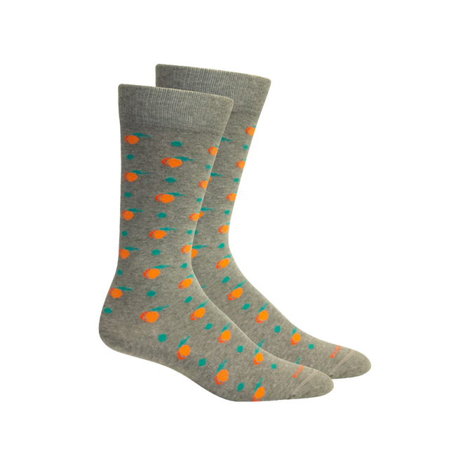 Premium Men's Grey Cotton Socks with Peach Pattern - Soft Breathable Casual & Athletic Socks for Everyday Wear, Gym, and Office