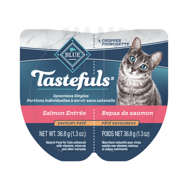 BLUE Tastefuls Spoonless Singles Salmon Pate Wet Cat Food - Grain-Free, High Protein for Adult Cats - Perfect for Travel & Quick Meals