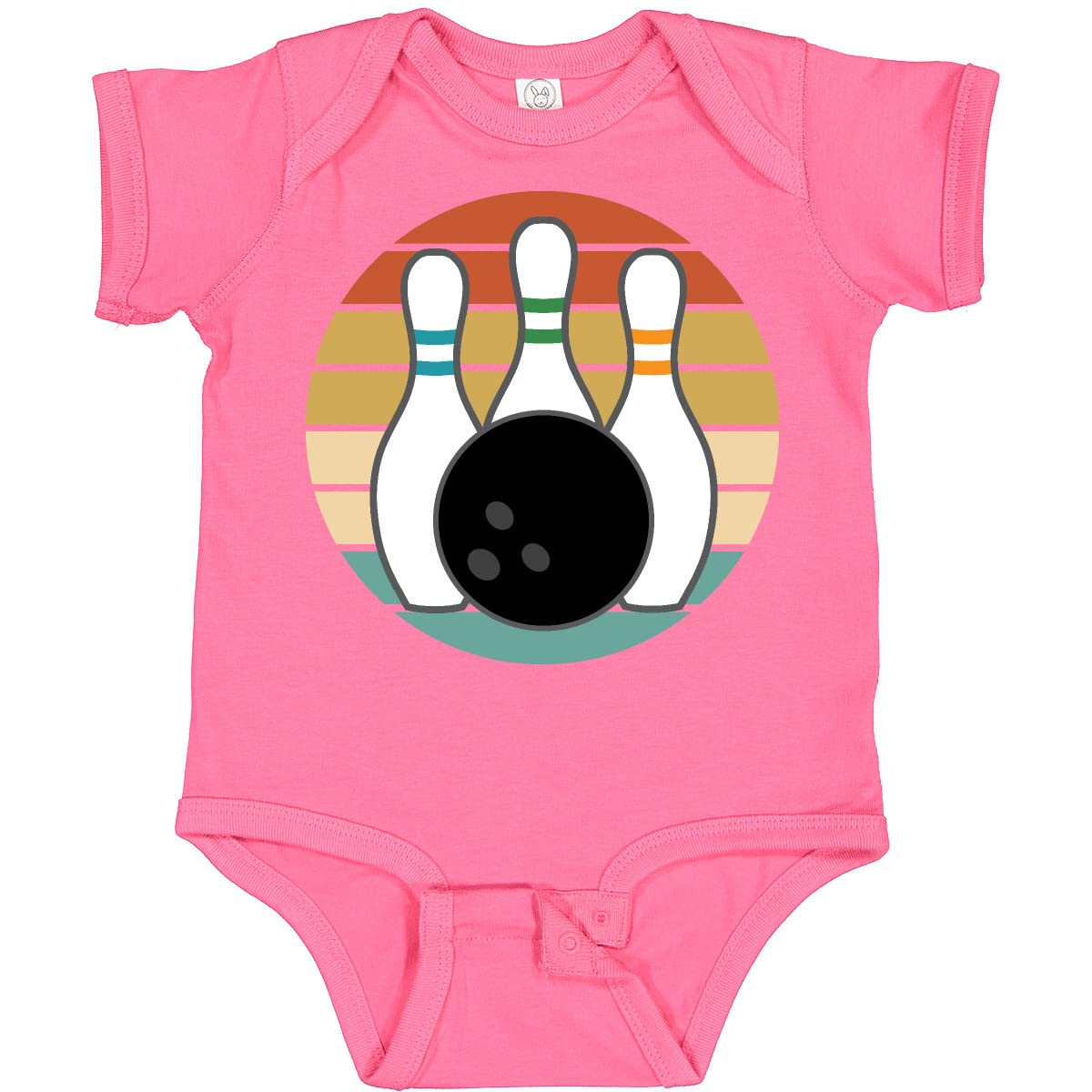 Inktastic Retro Sunset Bowling Pins & Ball Design Baby Bodysuit - Soft Cotton Infant Onesie for Boys & Girls - Perfect for Bowling Parties, Family Outings & Photo Shoots