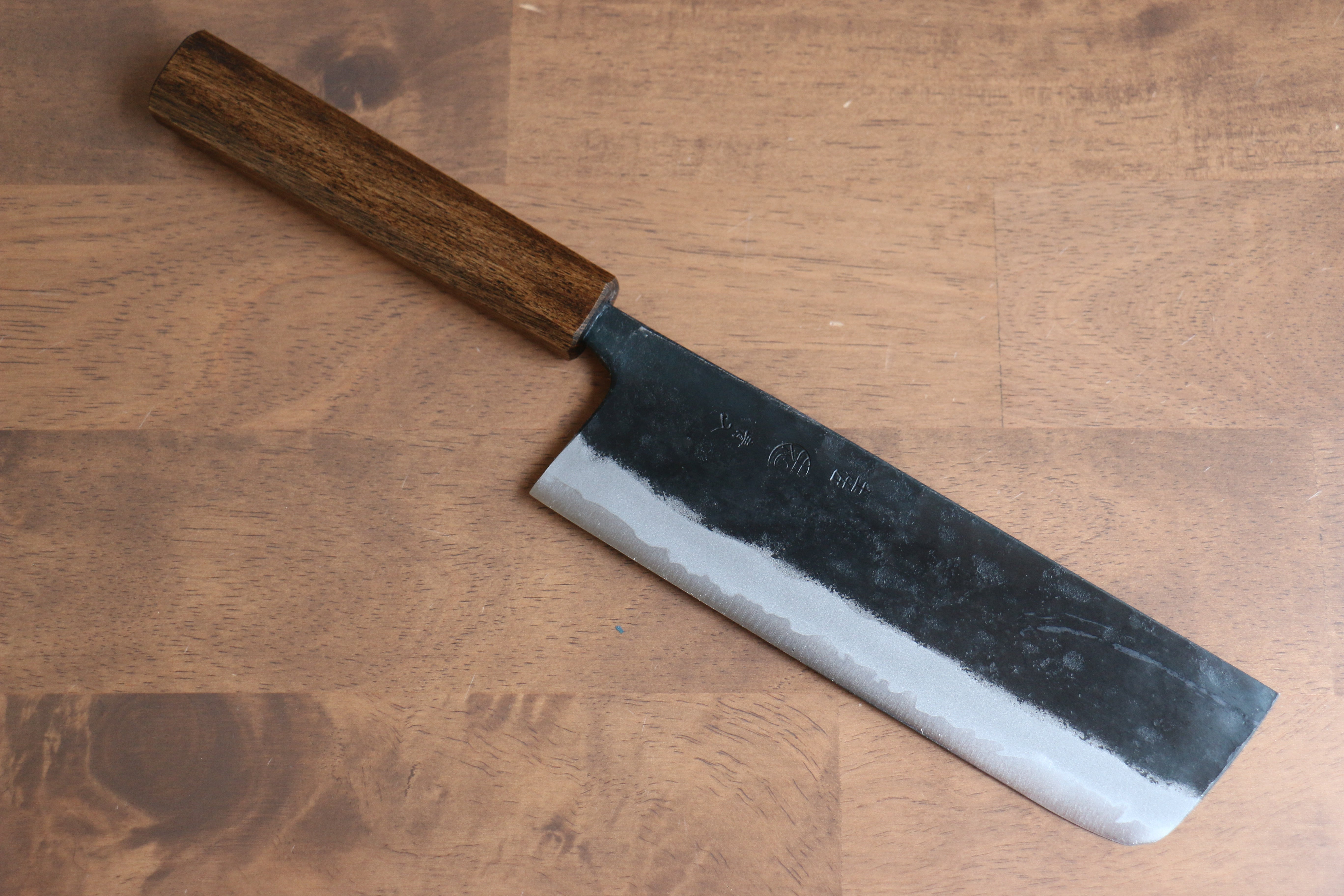 Premium Kyohei Shindo Blue Steel Nakiri Knife 165mm - Black Finish, Live Oak Lacquered Handle - Japanese Kitchen Knife for Professional Chefs & Home Cooking, Perfect for Slicing Vegetables & Herbs