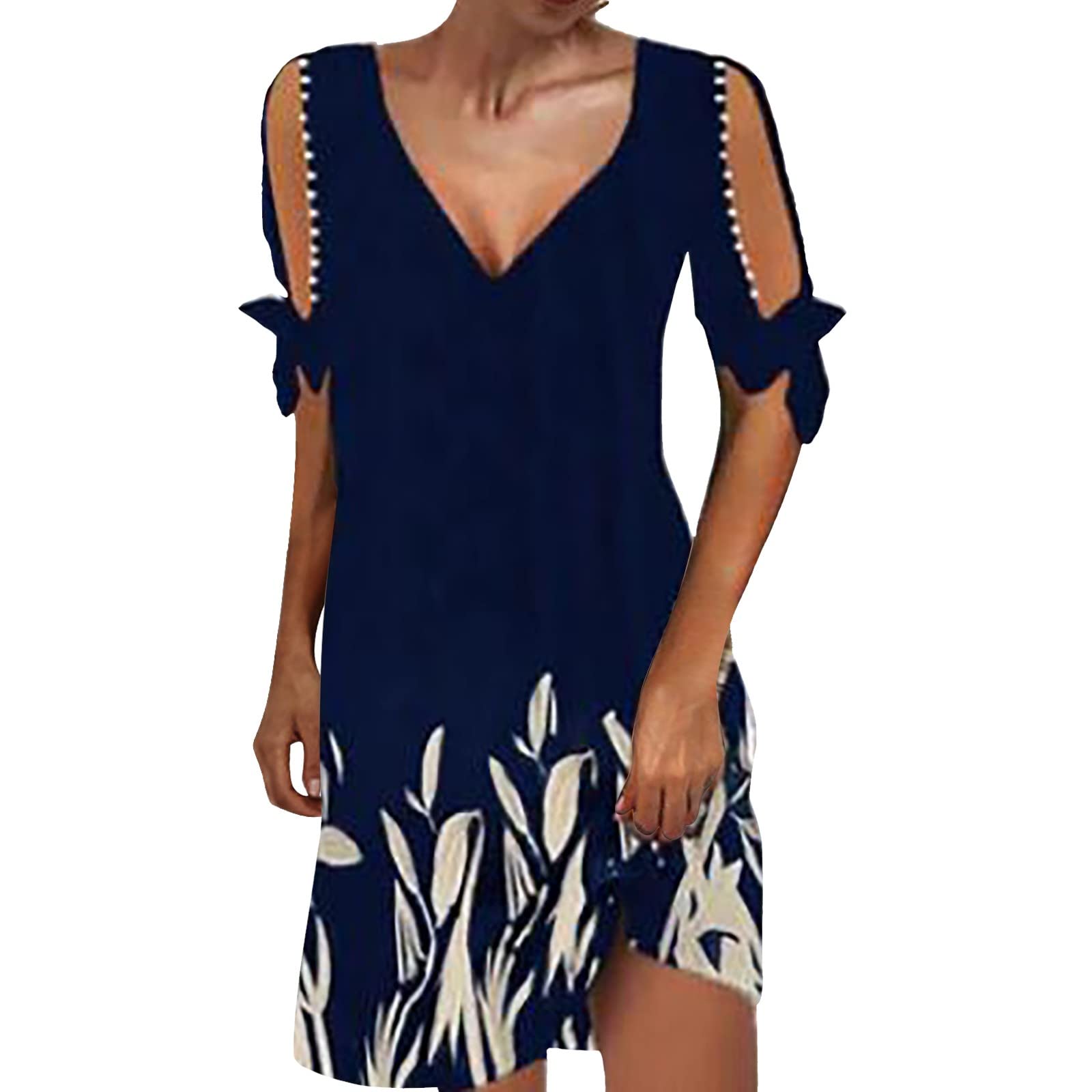 Women's Gradient V-Neck Short Sleeve Off-Shoulder Mini Dress - Summer Casual Hi-Low Hem Party Cocktail Dress for Beach, Date Night & Special Occasions