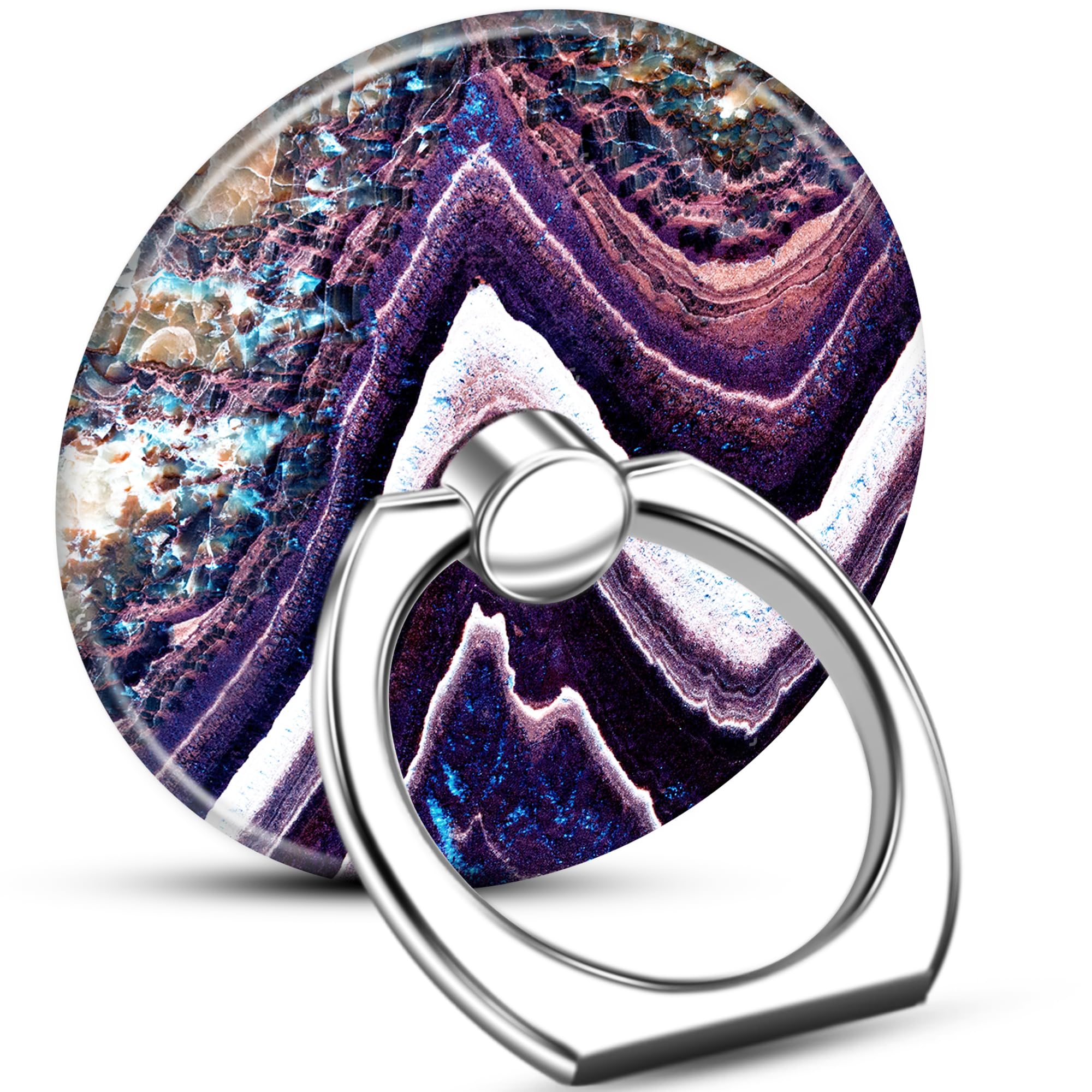 Printed Marble Purple Phone Holder Ring Grip - Finger Ring Stand for Cell Phone & Tablet - Perfect for Hands-Free Viewing, Gaming, and Selfies
