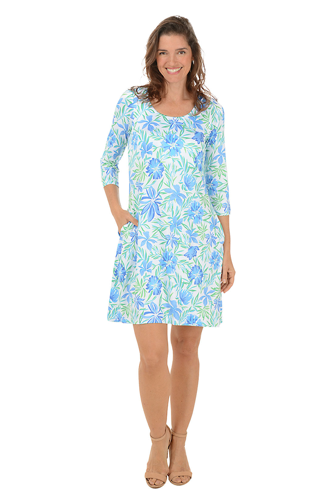 Women's Spring Floral UPF50+ Sun Protection 3/4 Sleeve Dress - Perfect for Garden Parties & Outdoor Summer Events