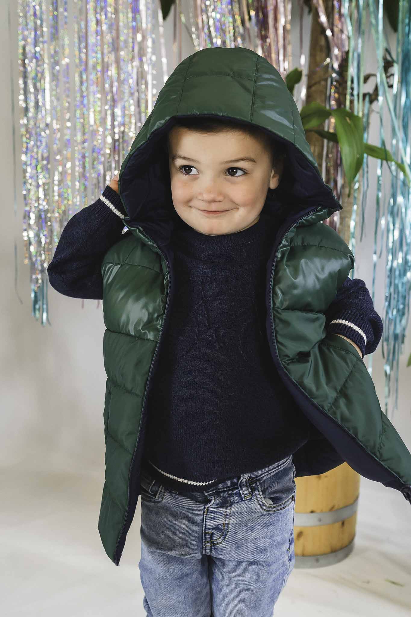 Dark Green Reversible Vest for Toddler Boys | Warm Winter Jacket for Kids | Outdoor Play & School Wear